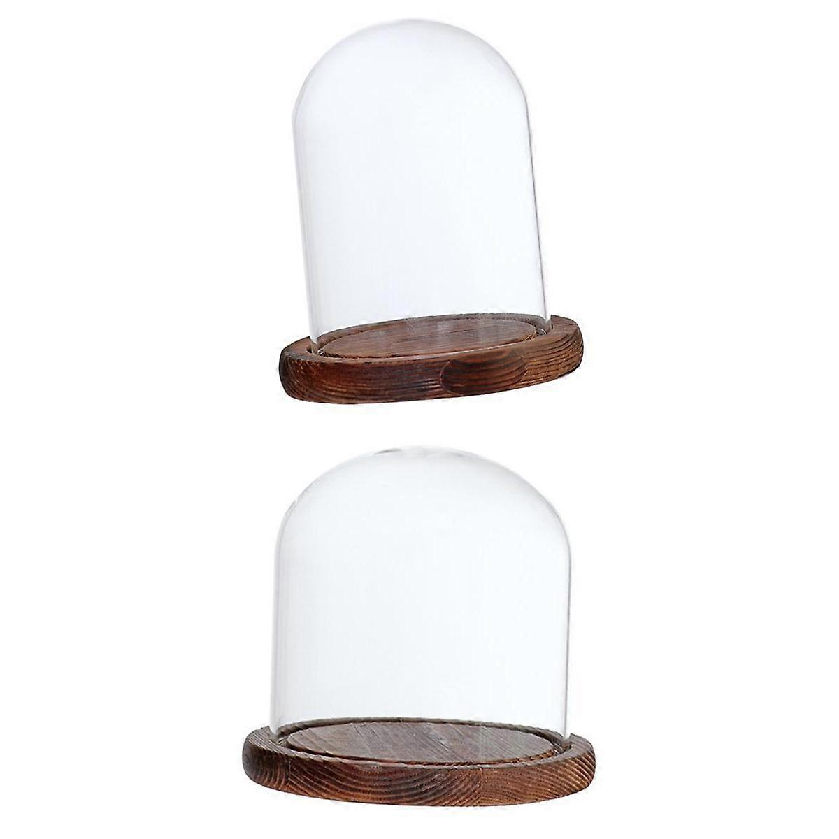 2x Transparent Cloche Dome with Lid and Ornament