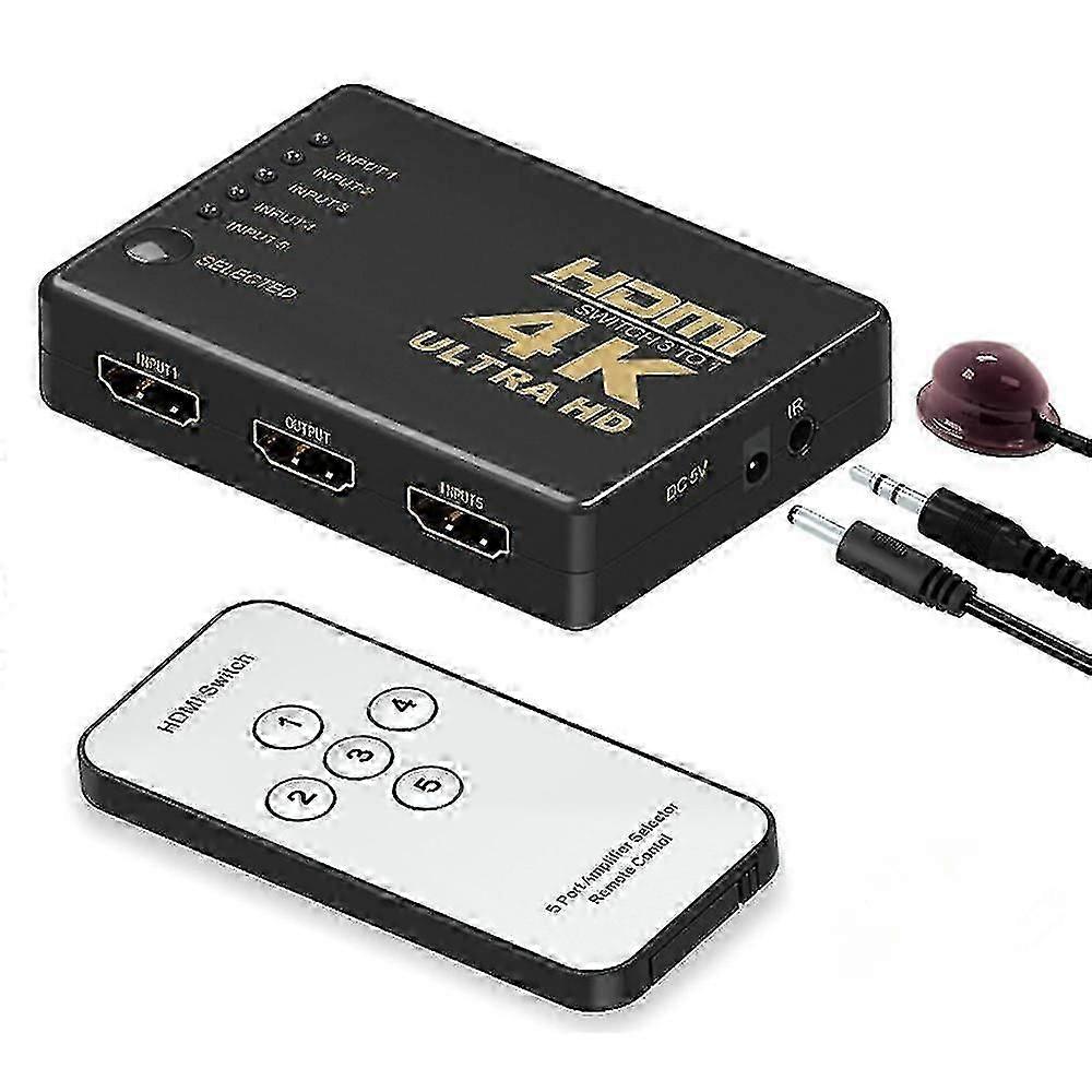 Intelligent 5-port Hdmi Switcher, Splitter, Supports 4k, Full Hd1080p, 3d With Remote Compatible With Switch