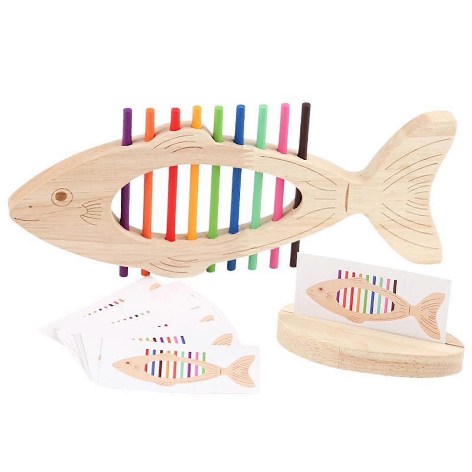 Early Learning Color Recognition Toy Fishbone Shape Wooden Fine Motor Training Educational Game For Children