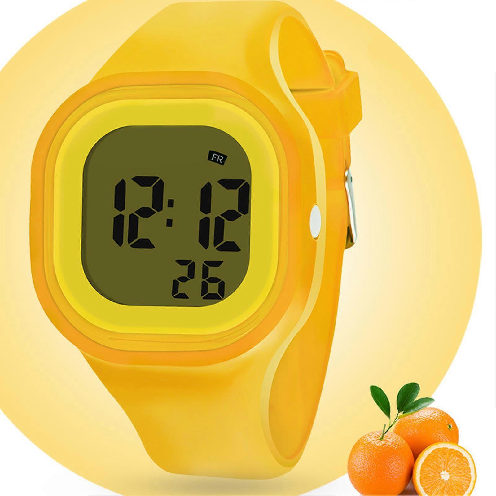 Kids Digital Watch Yellow 50M Waterproof 7 Color LED Backlight
