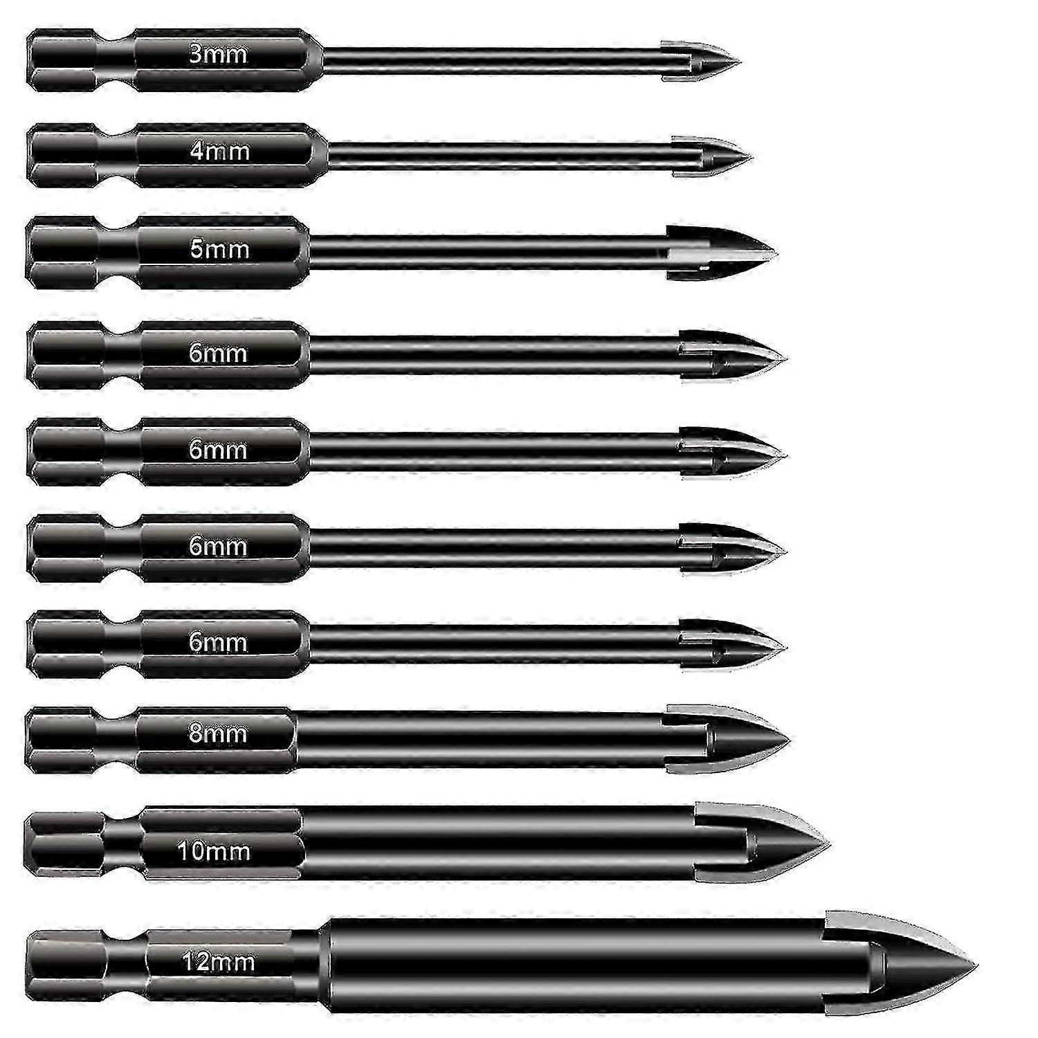 Set of 10 Multi-functional Hex Shank Drill Bits for Porcelain Tile, Ceramic, Mirrors, Concrete, Brick Walls, and Glass, Compatible with Vari