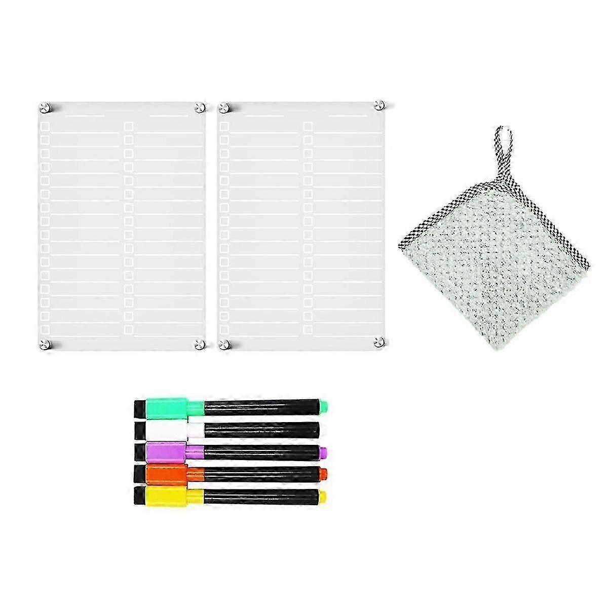 Magnetische, trocken abwischbare Tafel für Kühlschrank, klares Acryl To-Do-Liste Whiteboard 2er-Pack