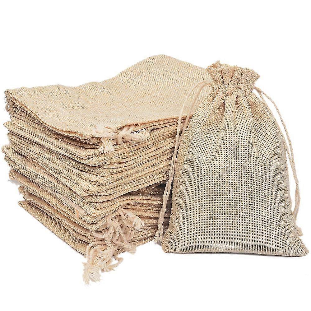 حقيبة برباط من الكتان 100 قطعة ، 10 × 14 سم كيس شاش طبيعي غير مبيض للتوابل والشاي والأعشاب