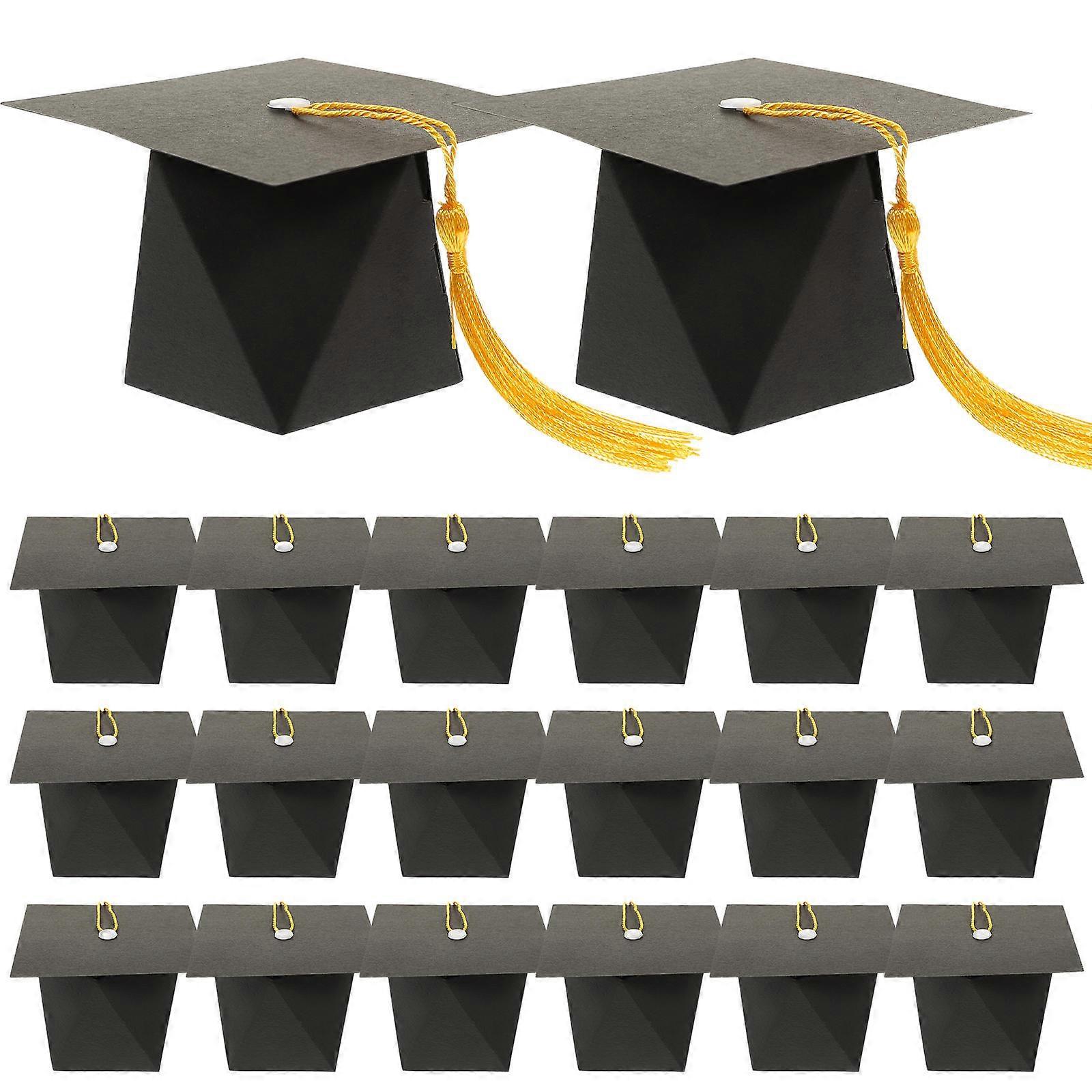 Graduation Party Favor Boxes 50Pcs Yellow Paper Candy Container with Easy Assembly for Storage