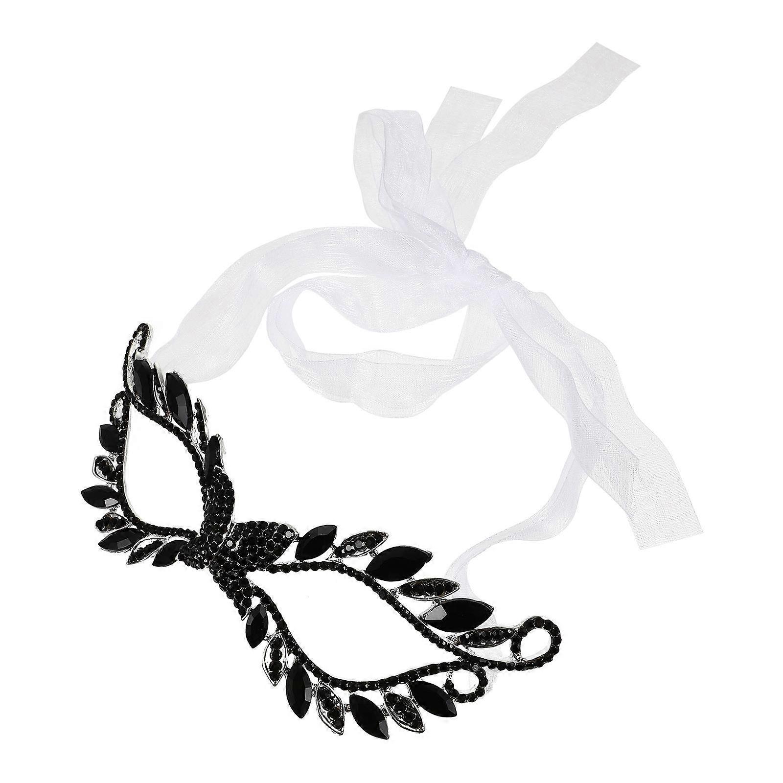 Elegant Black Rhinestone Half Face Costume Accessory for Halloween Party, Carnival, and Festive Cosplay Events – Reusable & Durable Design