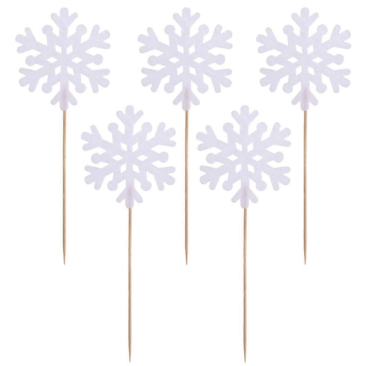 Cake Toothpicks Flags Snowflake Shape for Christmas Party Decoration Wooden 10Pcs