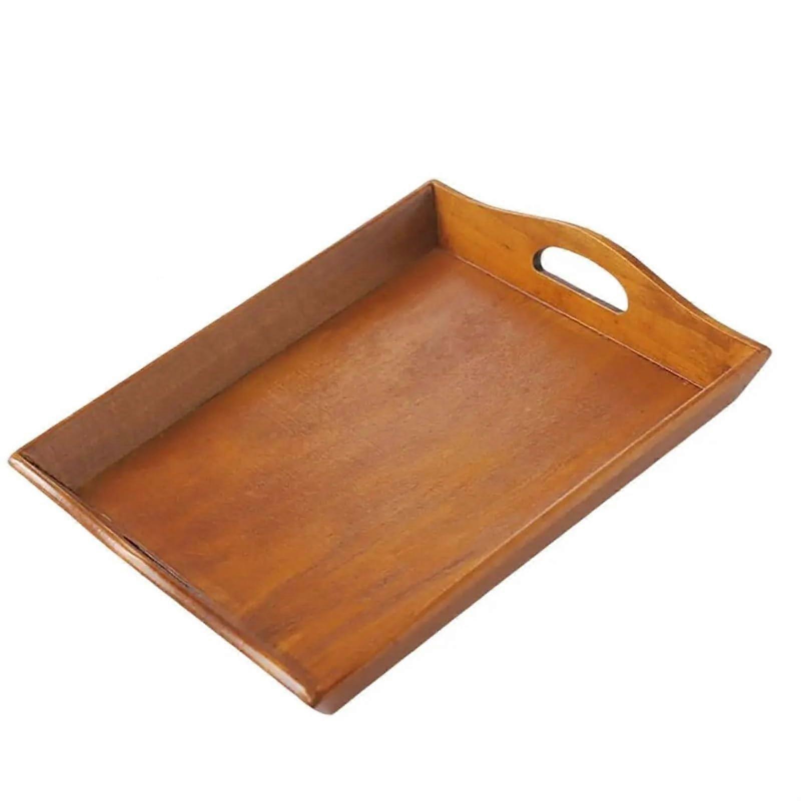 Tea tray, coffee table tray, Elegant serving tray made of wood with practical handles (brown)(Brown)