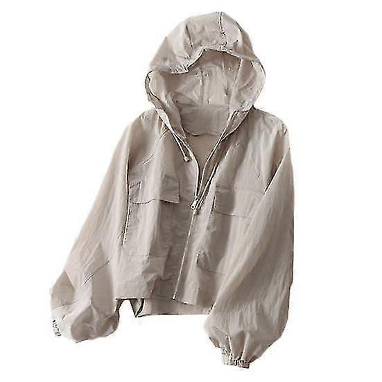 Women Fall Coat Hooded Solid Color Long Sleeve Zipper Closure Loose Pockets Elastic Cuff Thin Soft Breathable Short Coat