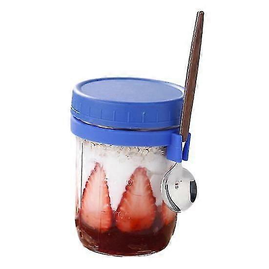 2Pcs Glass Oatmeal Breakfast Cups with Spoon Good Sealing Clear Scale Design Large Diameter Breakfast Bowls