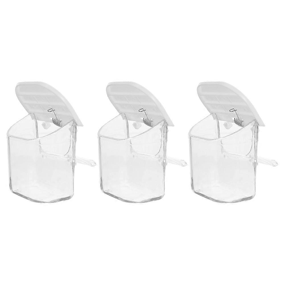Tasse Alimentaire En Plastique Cage À Oiseaux Porte-Nourriture Anti Déversement Et Éclaboussures Tasse Suspendue Pour Perroquet Petits Oiseaux Transparent 8.50X8.50X8.00CM Ressort Attaché 3Pcs