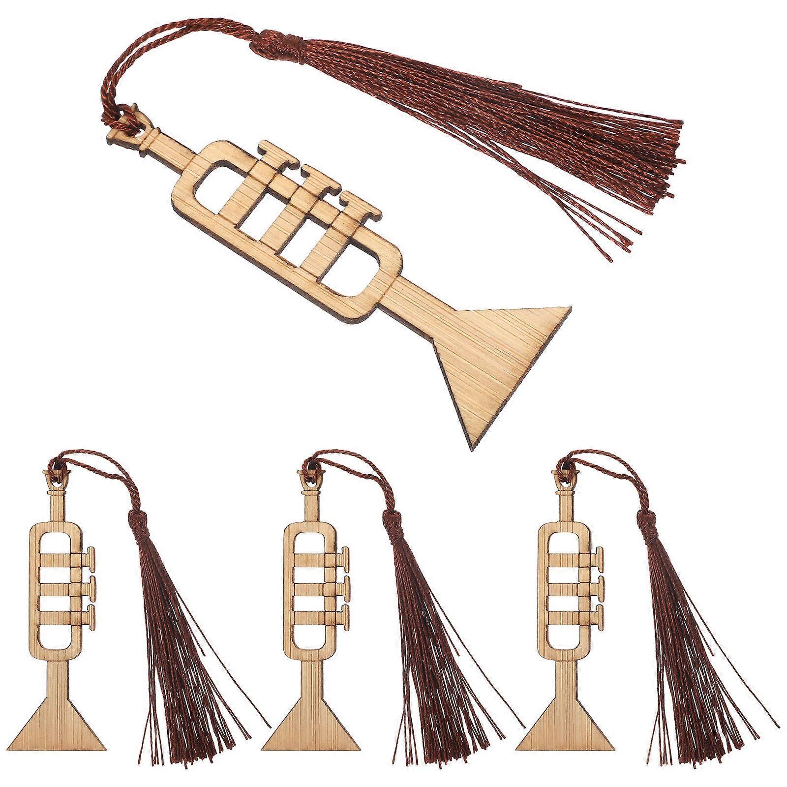 Small Trumpet Shape Bookmarks for Reading Use with 4Pcs Wooden Book Page Markers