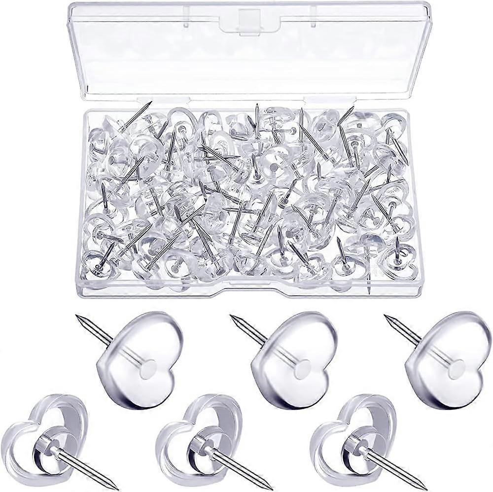100 Pcs Clear Heart Push Pins Plastic Thumb Tacks Transparent Pushpins Drawing Pins Thumbtacks for Cork Board