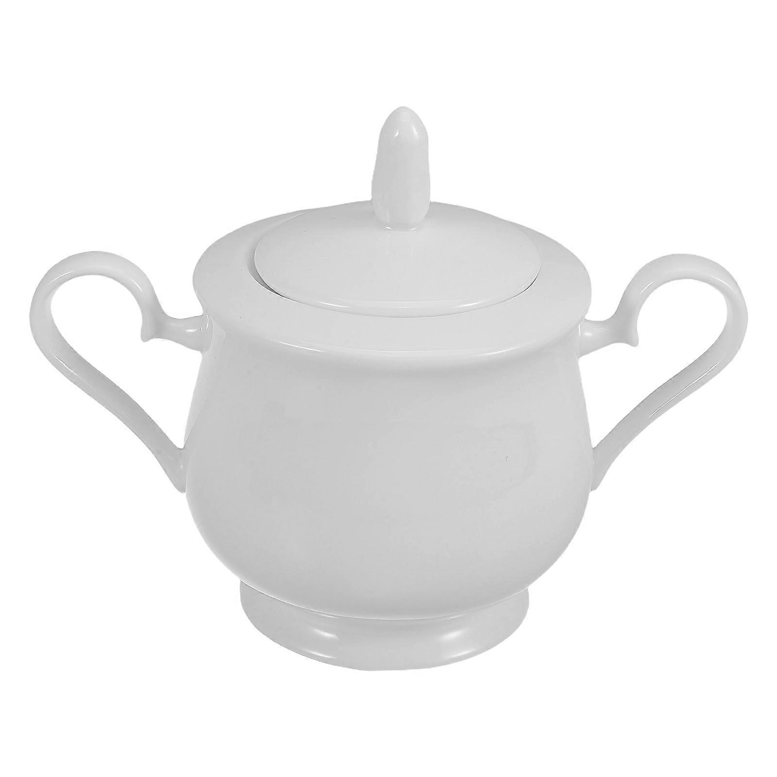 Ceramic Sugar Bowl Elegant European Design For Kitchen Countertop And Coffee White 370ml Storing Sugar 1Pack