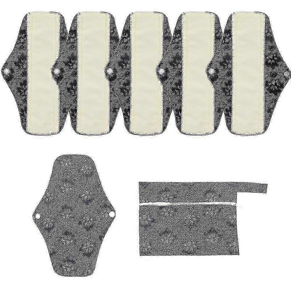 2025 (random Color) 5pcs+bag Bamboo Reusable Sanitary Pads Washable Absorbent Cloth Pads 43a