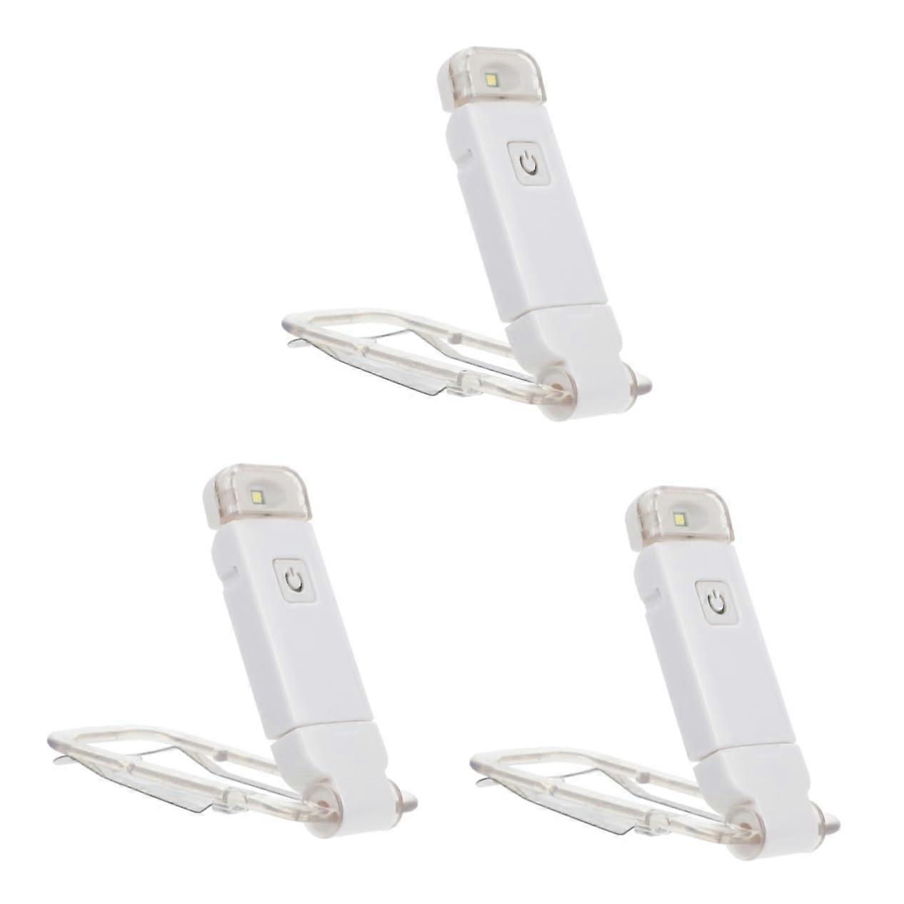 Portable Book Light Clip - Pack of 3 White LED Reading Lamps for Bed, Small Adjustable Size 10.5x4.8CM, Ideal for Students