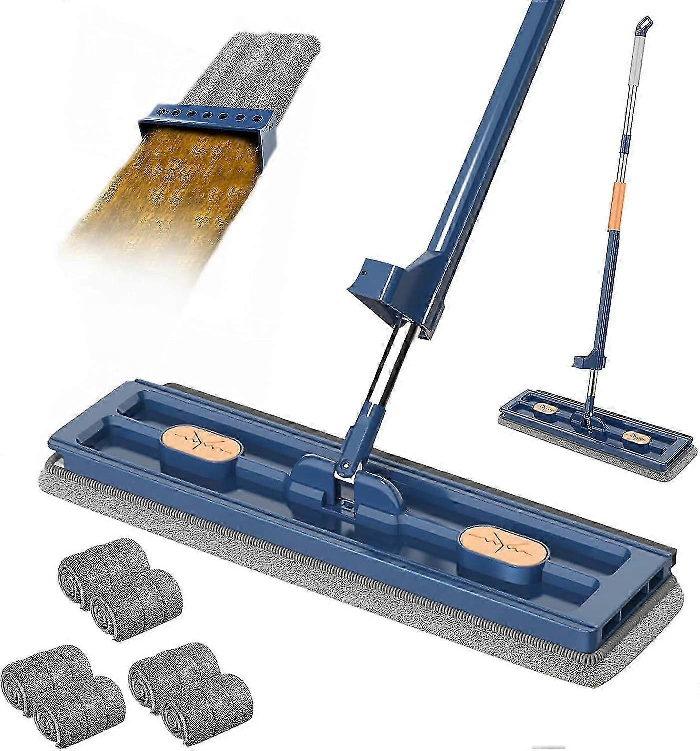 Large Flat Mop Set, 360 Swivel Mop with Wring Function, Floor Mop Set Flat Mop with Reusable Microfibre Mop Pads for Hardwood Laminate Tiles