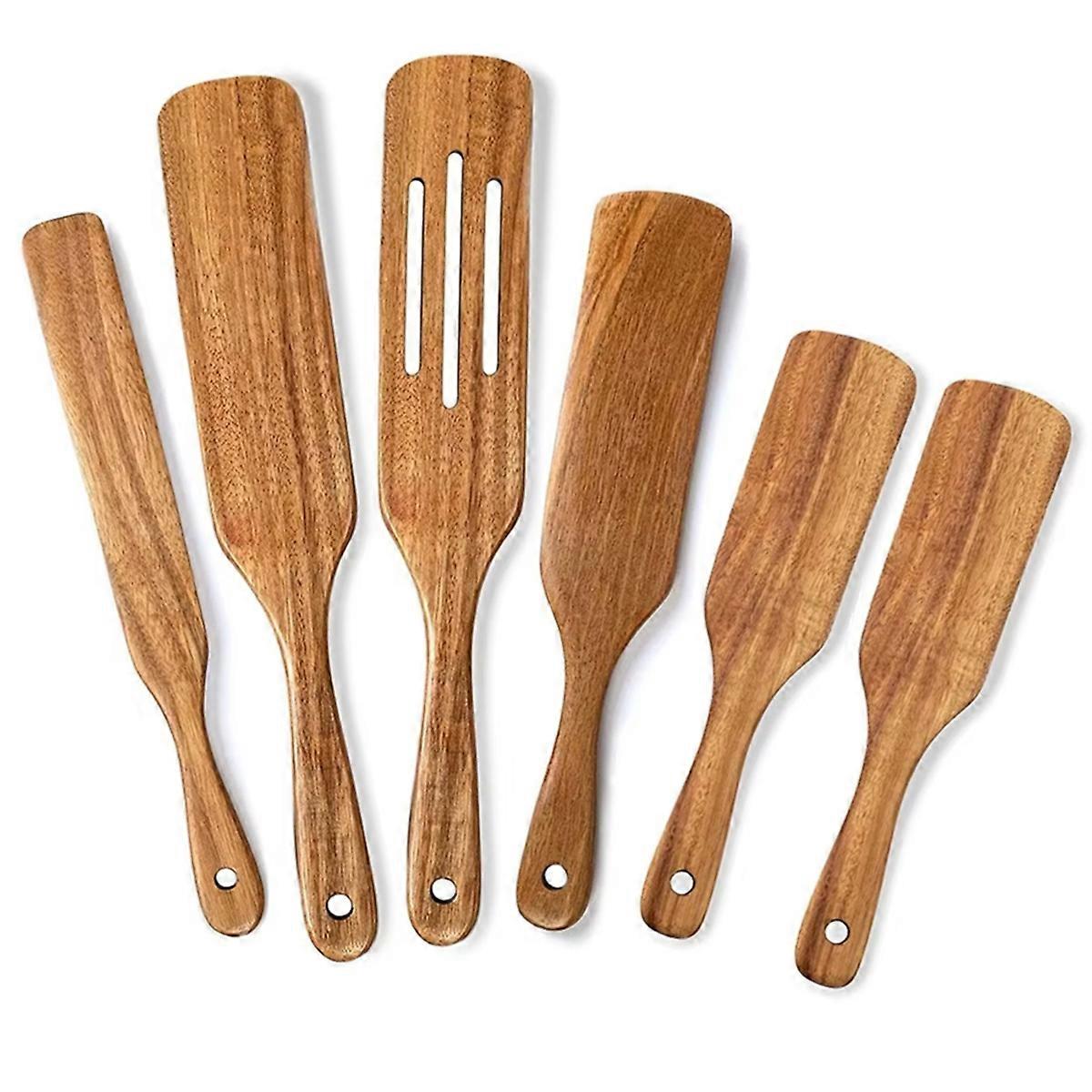 Wooden Spurtle Set 6 Pcs, Natural Acacias Spurtles Kitchen Tools