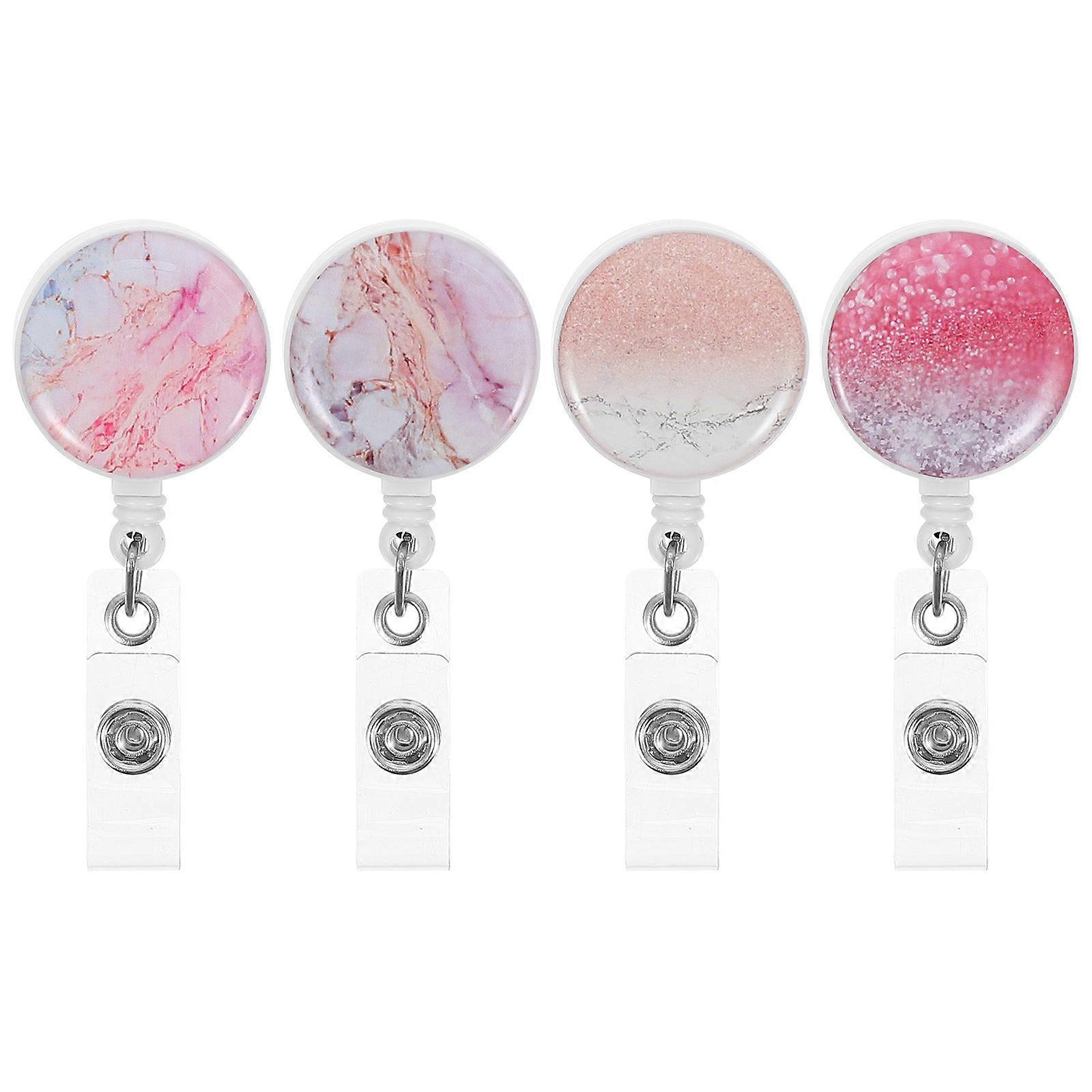 Retractable Badge Holders Chest Card Clips Teaching Id Cards 3.30X1.26X1.26in Light Pink 4Pcs