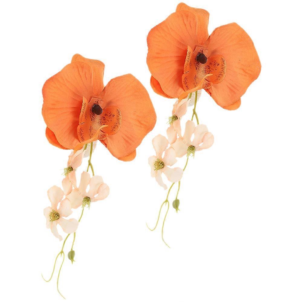 Flower Napkin Buckles Elegant Design Dining Table Accessory Orange Phalaenopsis Shaped 2Pcs