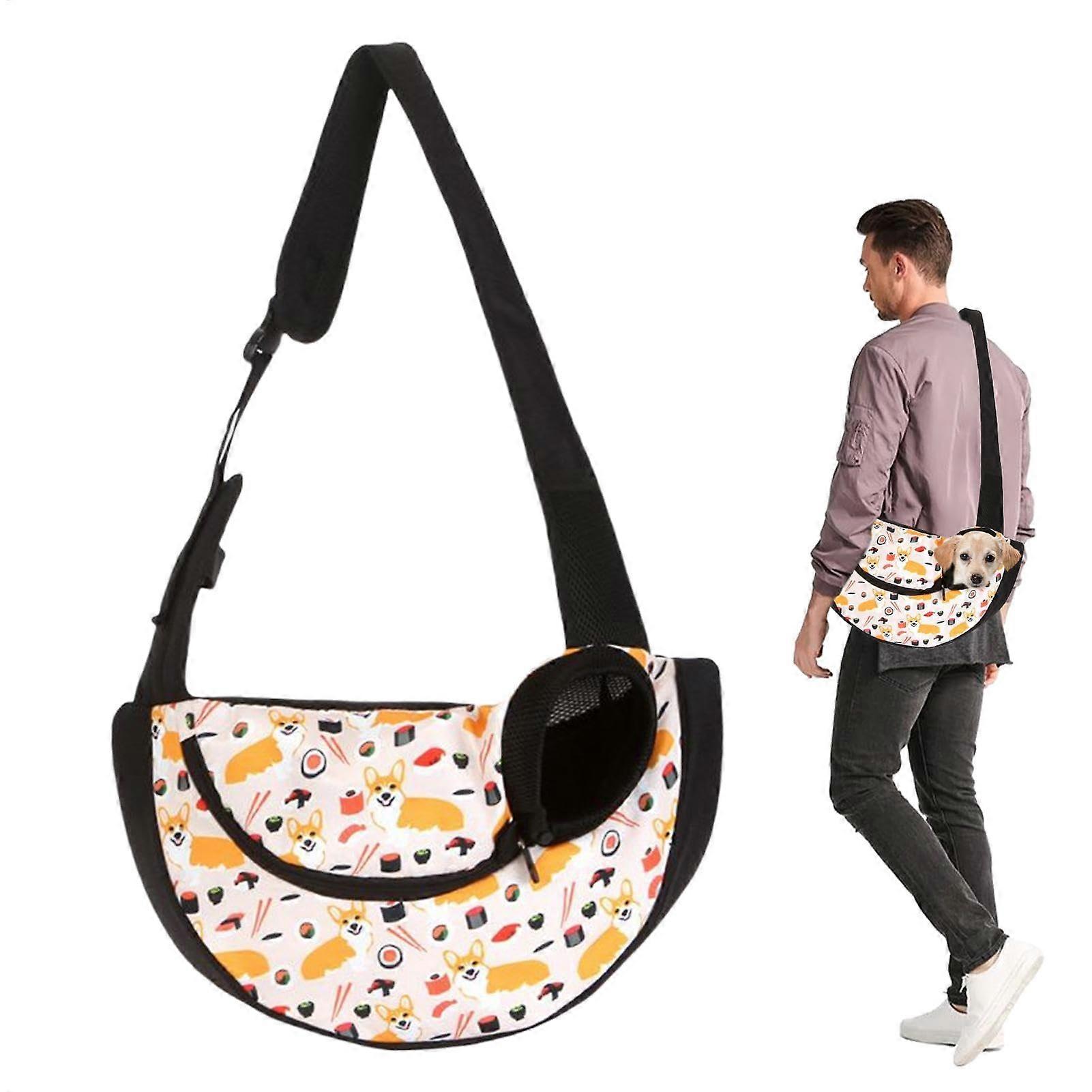 Pet Carrier Bag for Small Dogs, Adjustable Breathable Sling Backpack, Portable Travel Carrier in Beige/Yellow, Size L 41xB 5xH 11 cm