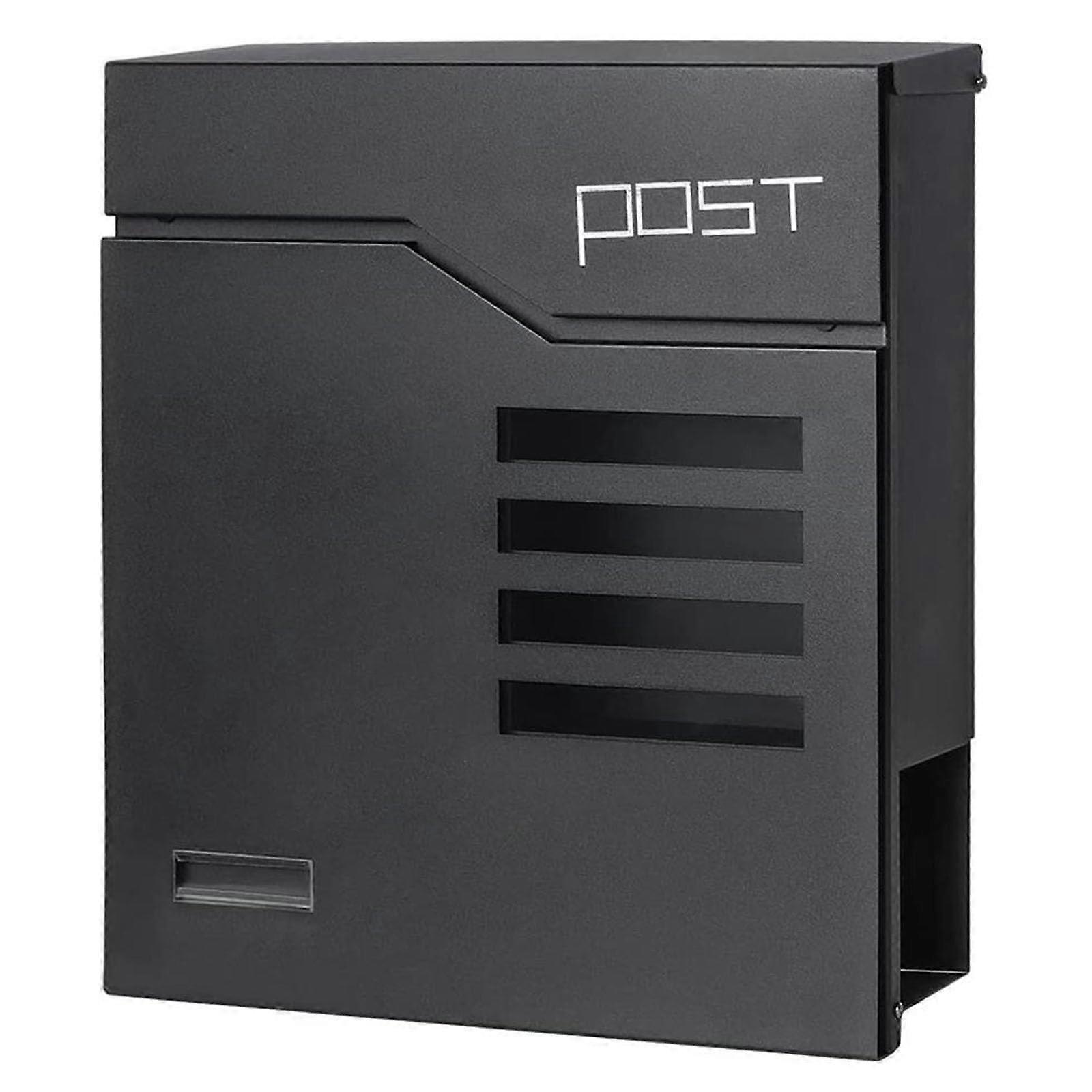 Letter Box with Newspaper Compartment, Letter Boxes with Key Lock, Wall Letter Box, Large Capacity, Black, 37 x 33 x 12 cm