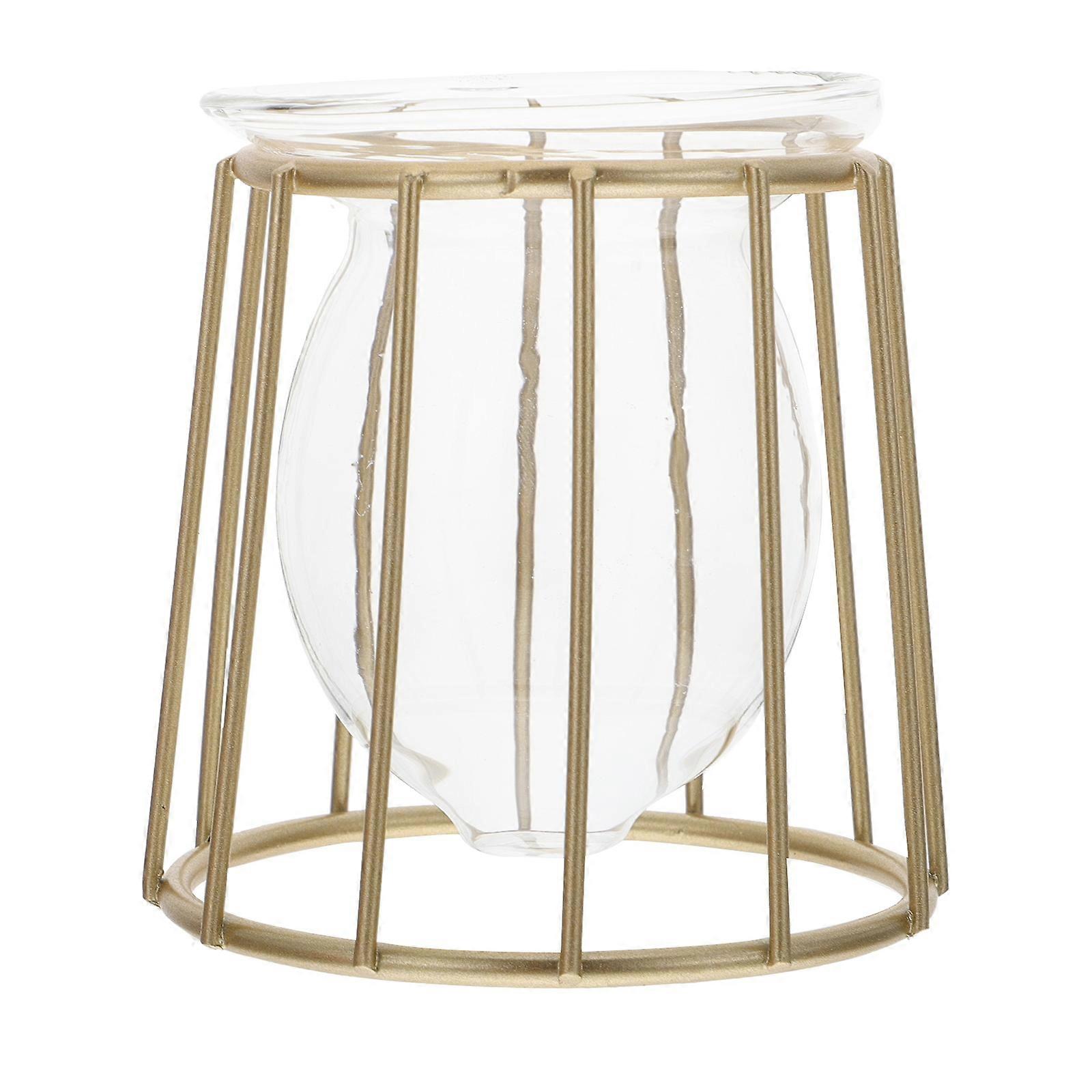 Glass Hydroponic Vase with Wrought Iron Stand – Unique Decorative Plant Container for Succulents and Cuttings – Artistic Home Floral Display