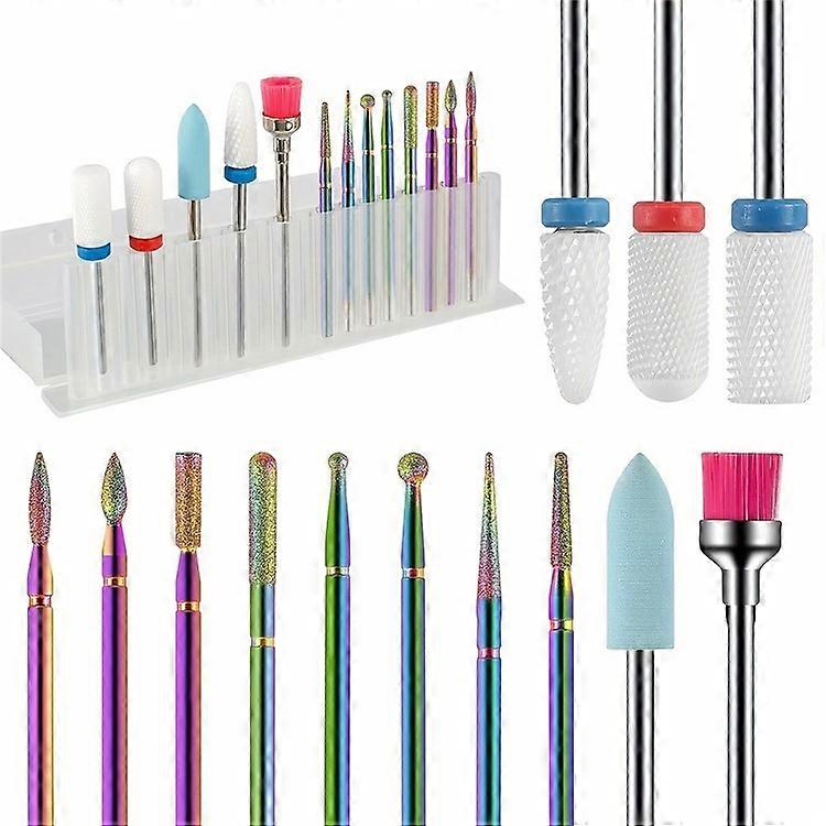13Pcs Nail Drill Bits Set Ceramic Colorful Grinding Heads Professional Manicure Machine Accessories