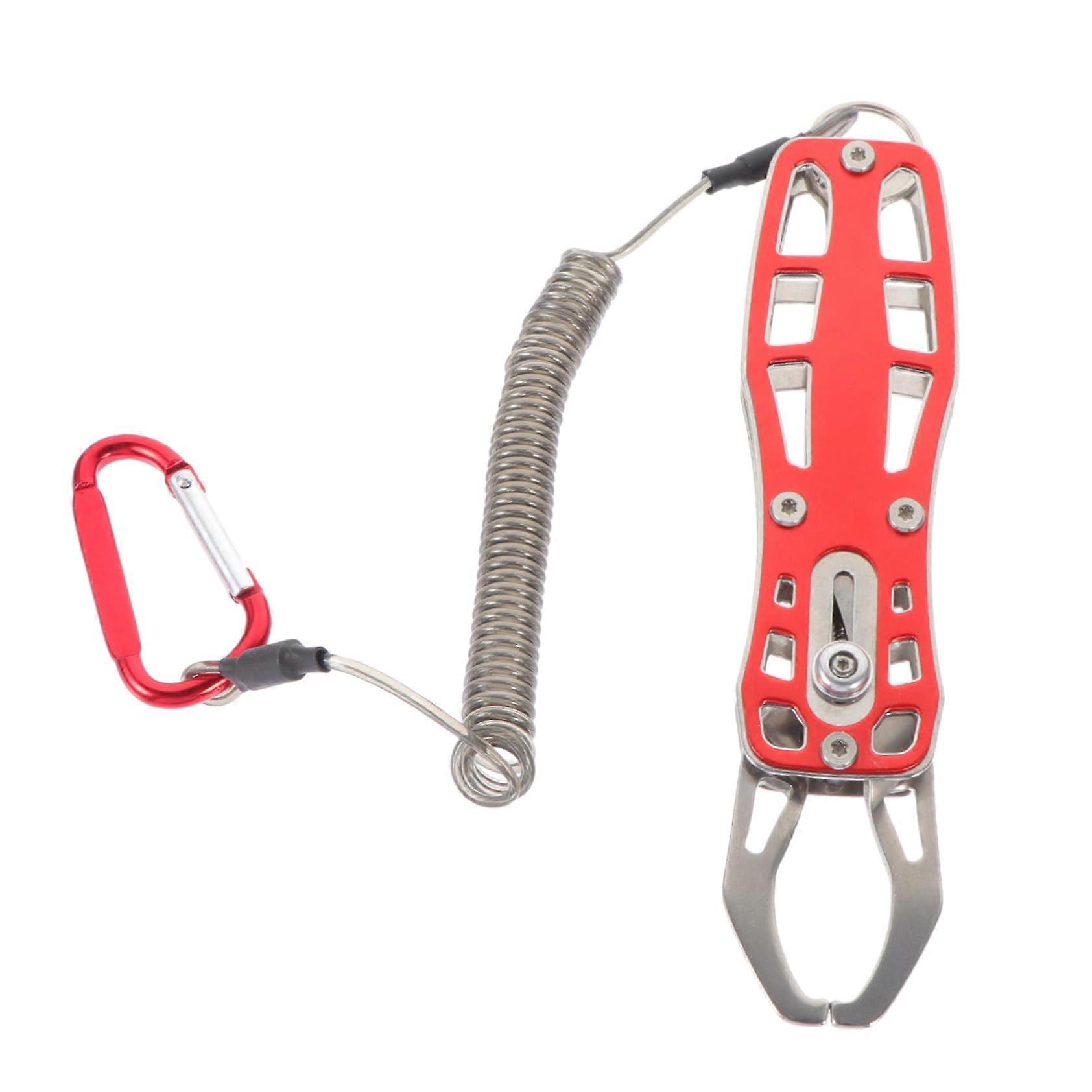 Fischgreifer Fishing Tackle - Portable Metal Fish Gripper, Stainless Steel, Red, Multi-Grip Hook, Fishing Accessories