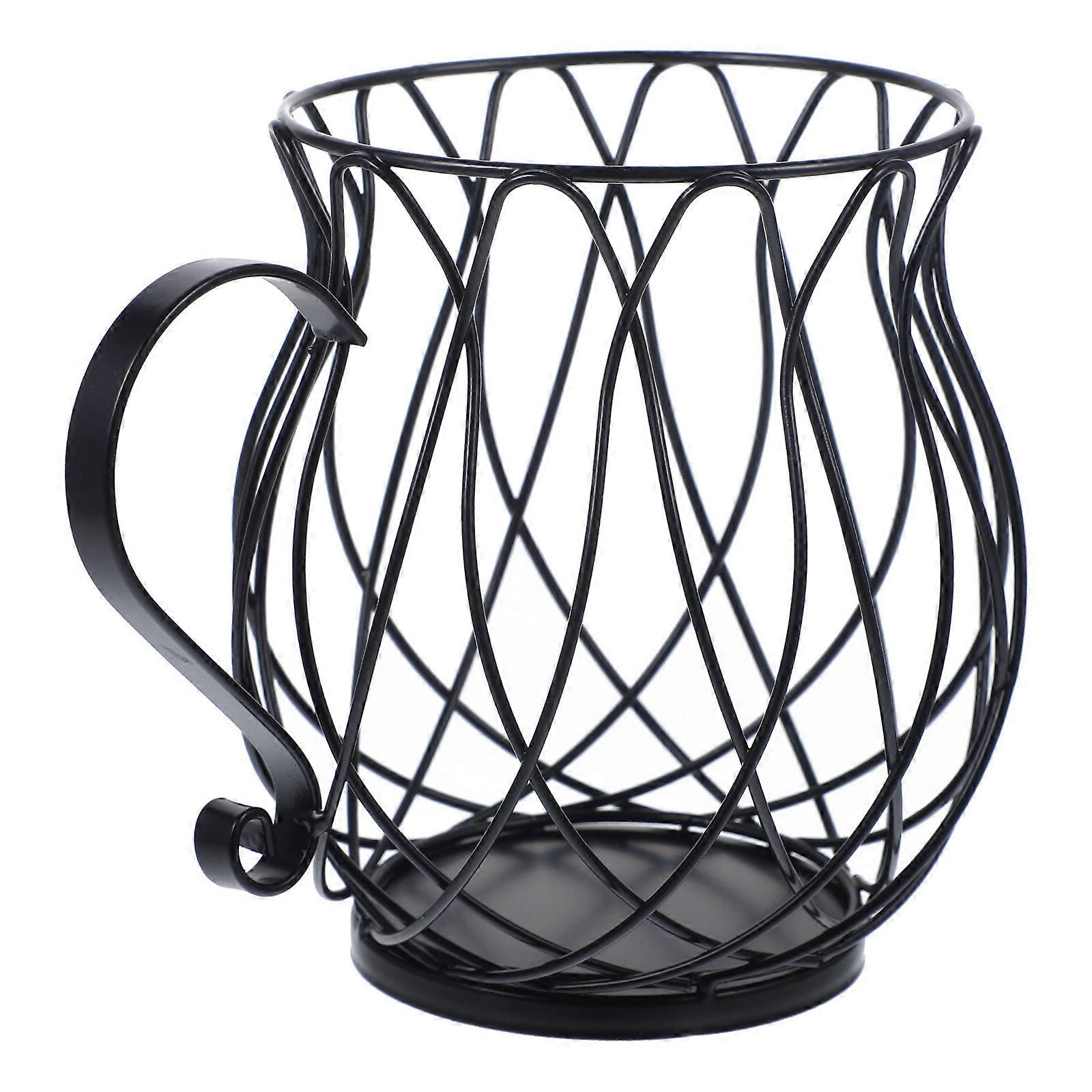 Coffee Organizer with Cat Ear Brackets for Desktop Storage Black Iron 7.87 x 4.72 x 6.3 Inches
