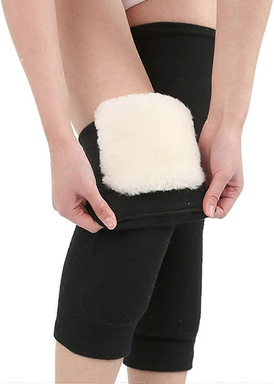 Warm Knee Support Sleeves, 1 Pair Unisex, Extended Wool Padding, Black M, Pain Relief Knee Orthosis