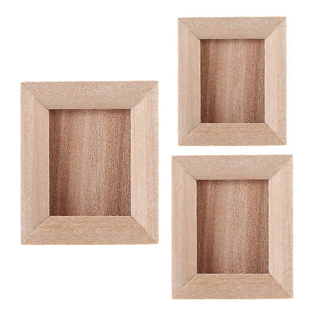 Wooden Mini Picture Frames for Doll House Light Brown Crafted for Miniature Projects and Decor 3pcs