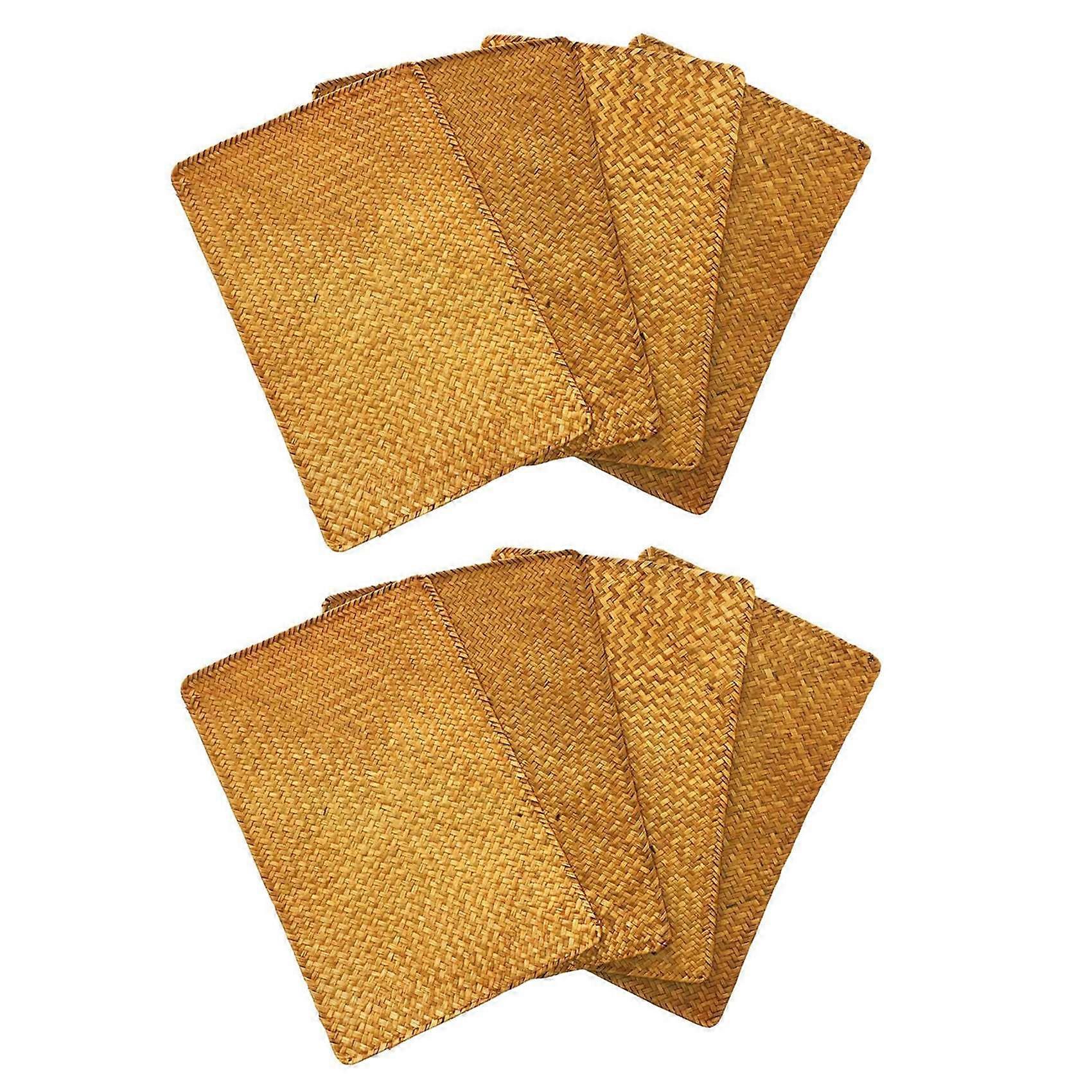 Pack of 8, Natural Seagrass Place MatHand-Woven Rectangular Rattan Placemats Straw Tea Cup Mat Potho