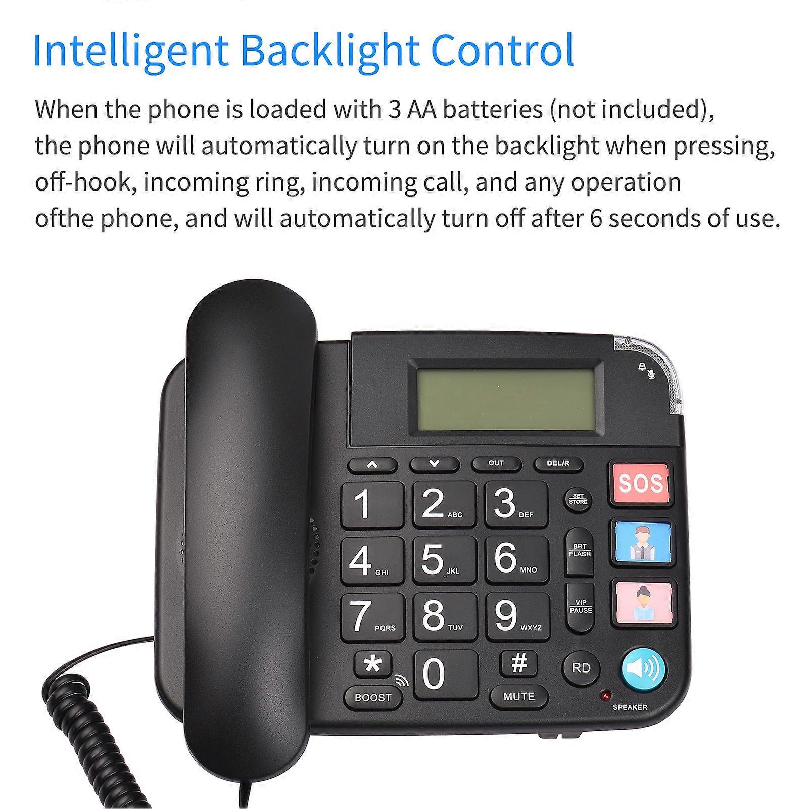 Black Corded Phone with Big Button Desk Landline Phone Telephone Support Hands-Free/Redial/Flash/Speed Dial/Ring Volume Control for Elderly Seniors H