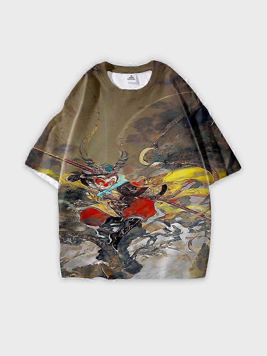 Modna luźna koszulka z krótkim rękawem z okrągłym dekoltem w okrągły wzór - JW21