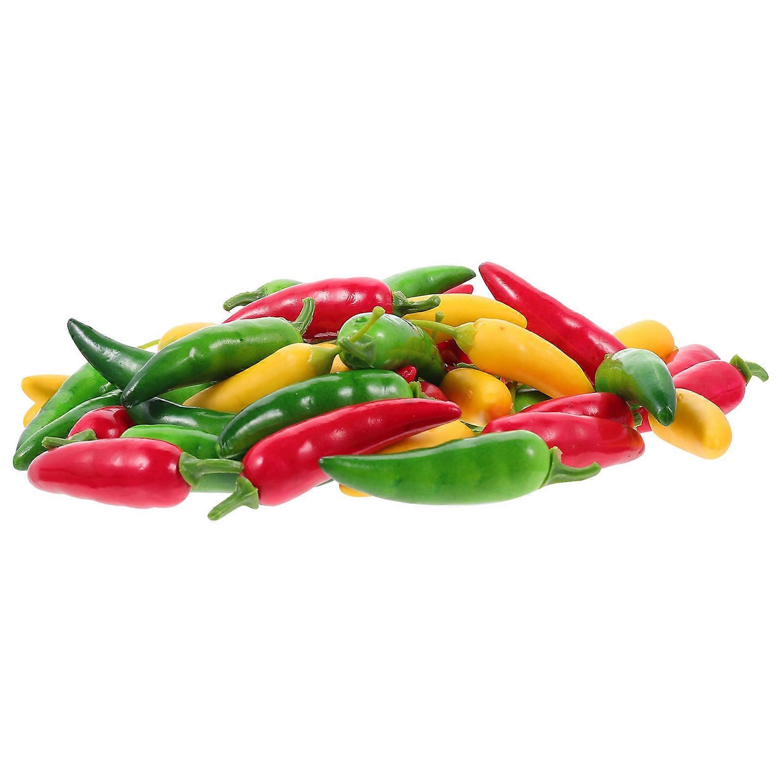 60Pcs Simulation Chili Peppers Model Realistic Pepper Decor Artificial Hot Peppers