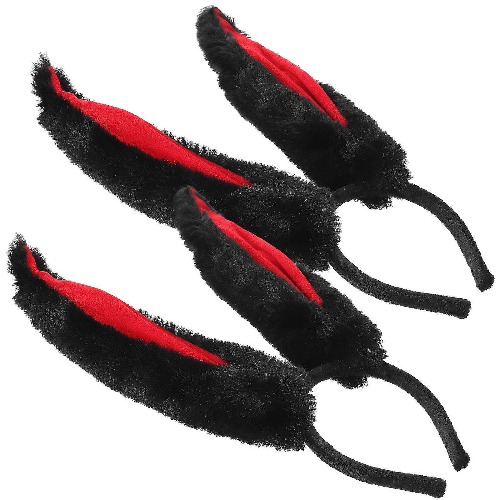 Plush Rabbit Ears Headband for Cosplay Party Decoration Red Polyester One Size