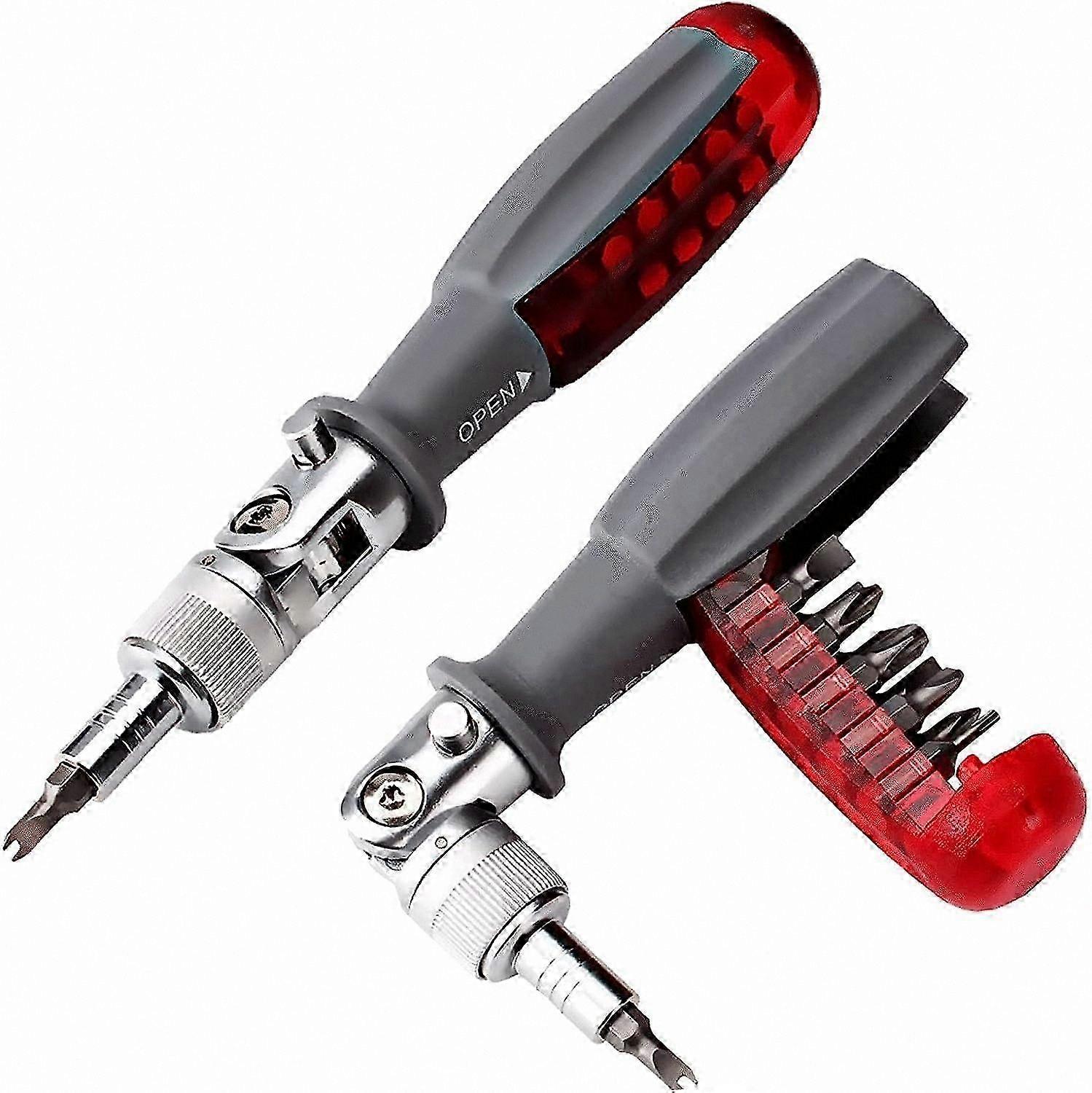 Magnetic Multi-Bit Ratchet Screwdriver, 10-in-1 Mini Tool, Compact Design for Home and Car Accessories, Red, 1 Unit