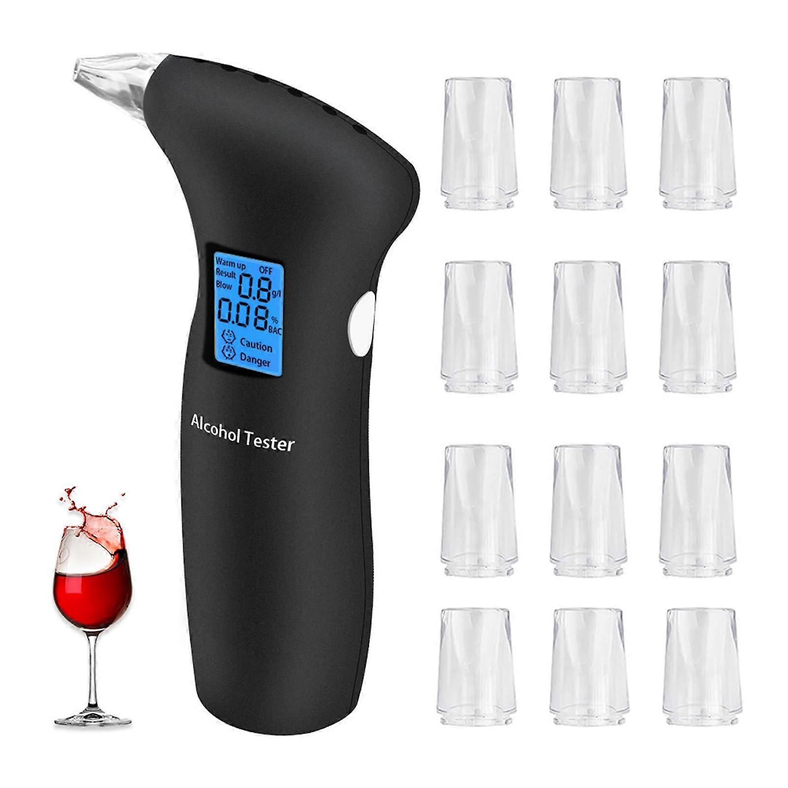 Breathalyser 12 Mouthpieces, Digital LCD Screen, Semiconductor Sensor, Blue Screen Breathalyser, Breath Alcohol Tester