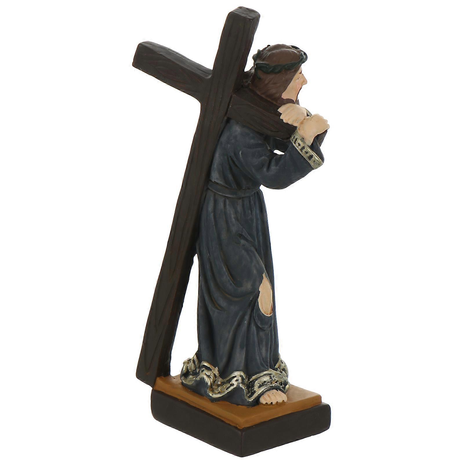 Classic Holy Jesus Cross Resin Statue for Decoration Assorted Color 7 inch