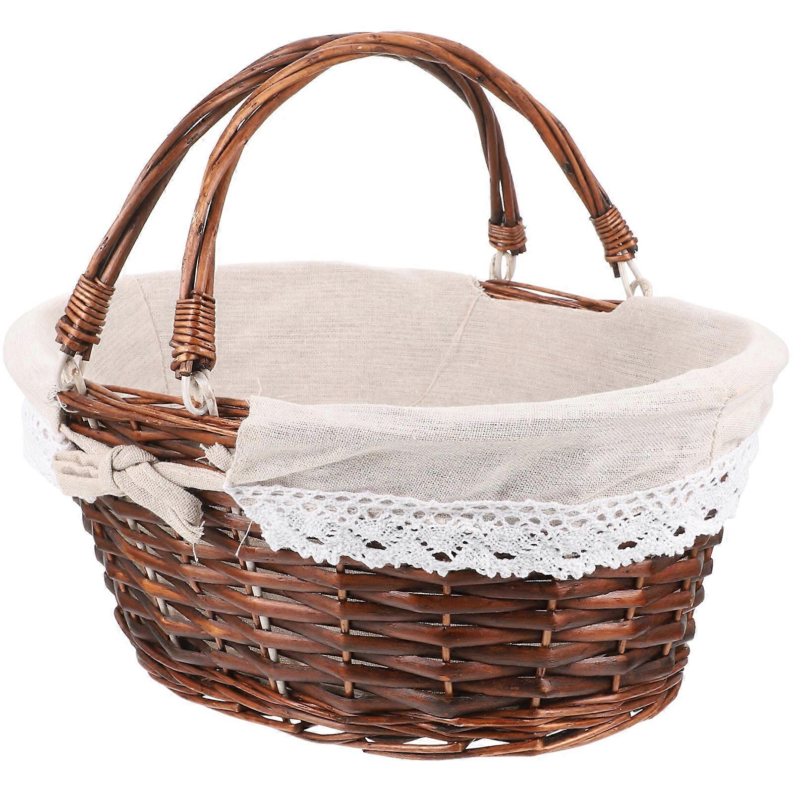 Rustic Woven Picnic Basket with Handles – Versatile Storage for Fruits, Flowers, Outdoor Gatherings, and Home Organization