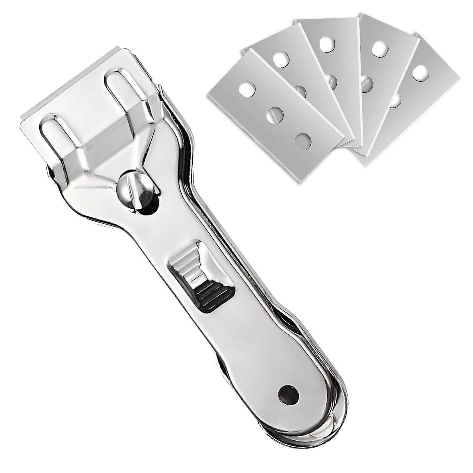 Glass Scraper with 5 Replacement Blades, Stainless Steel Scraper for Oven and Induction Hob Cleaning