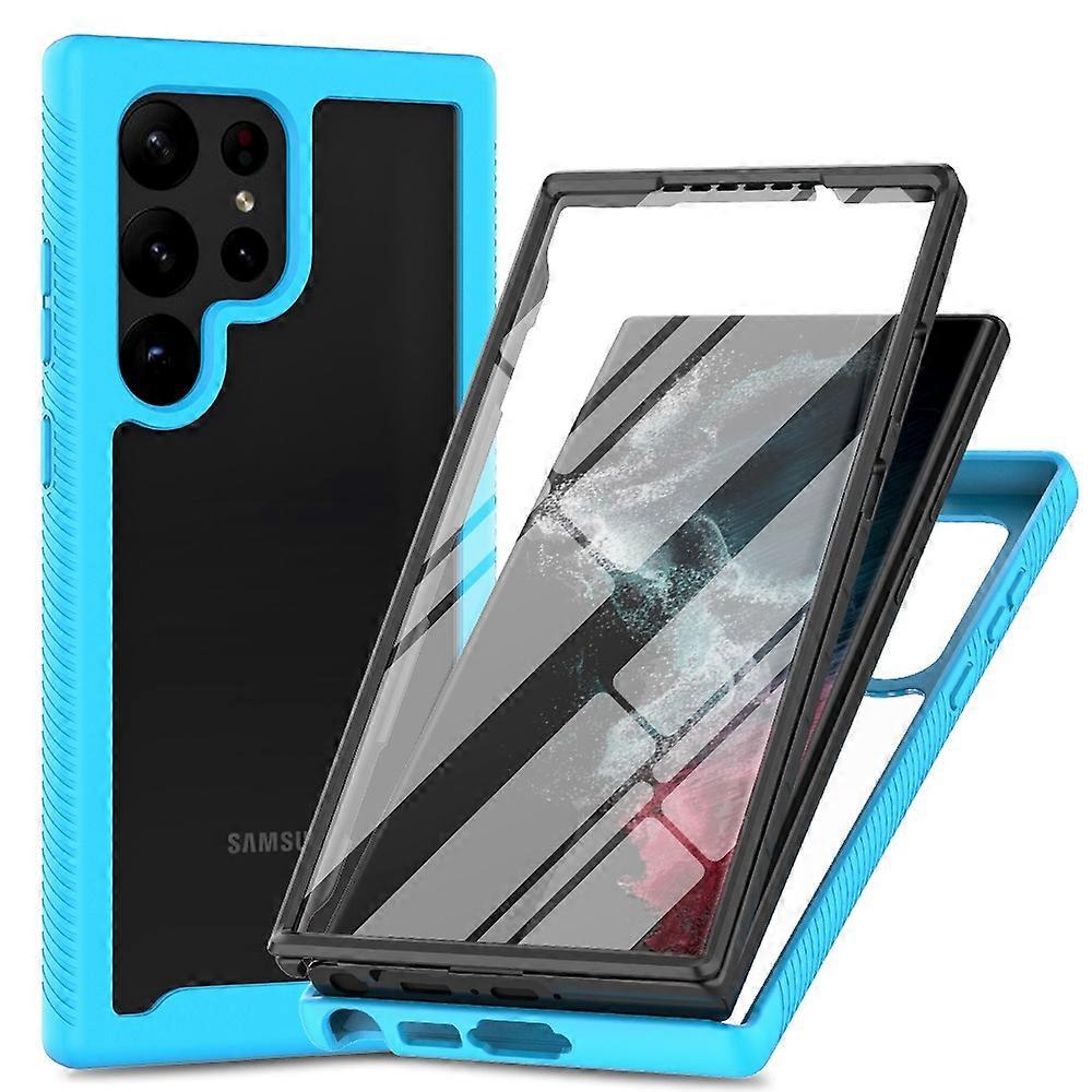 For Samsung Galaxy S25 Ultra Case PC+TPU Phone Clear Back Cover with PET Screen Film - Baby Blue