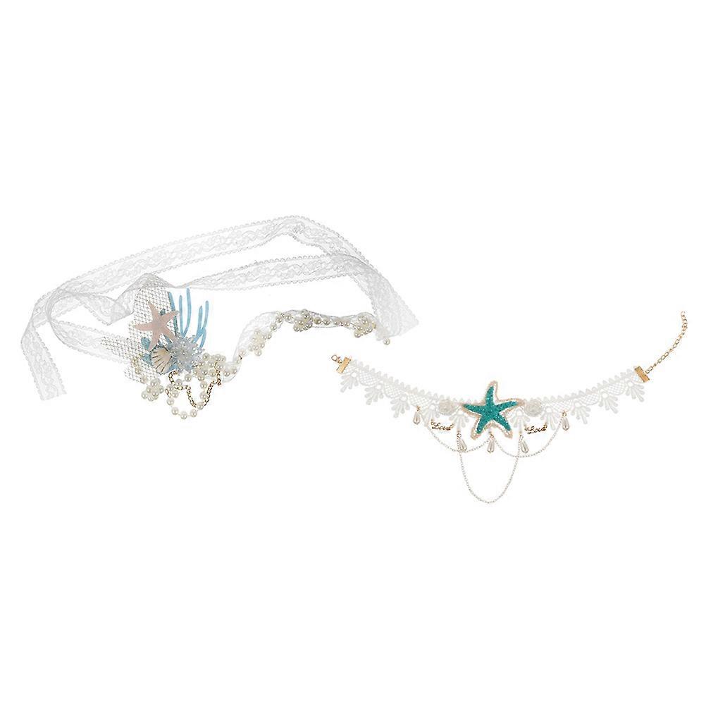 Shell Design Headdress and Necklace for Photoshoot Performance Festival Multi Material for 2Pcs