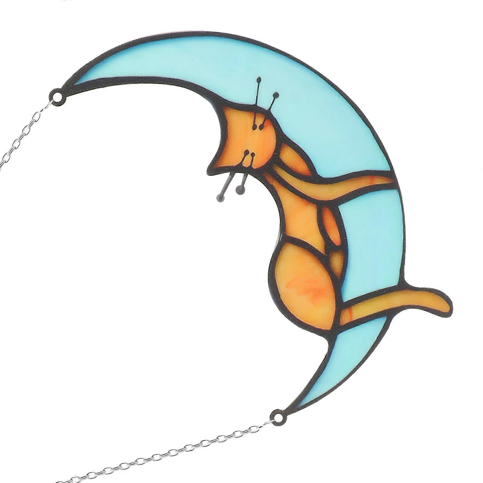 Sleep Cat Ornament for Home Cat Shape Moon Shape Acrylic Hanging Ornament for Bedroom 1Pcs