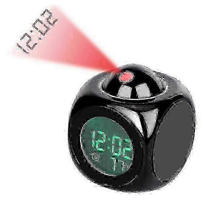Bedroom Projection Alarm Clock with FM Radio, Digital Display & Snooze Function - Black