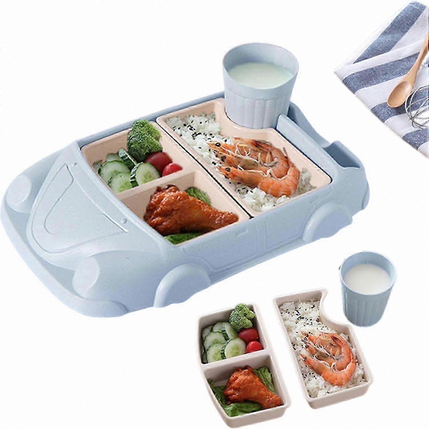 Divided Toddler Plate with Cup Holder, Car Shape Sections Dish for Kids, Bamboo Fiber Food Grade Platter