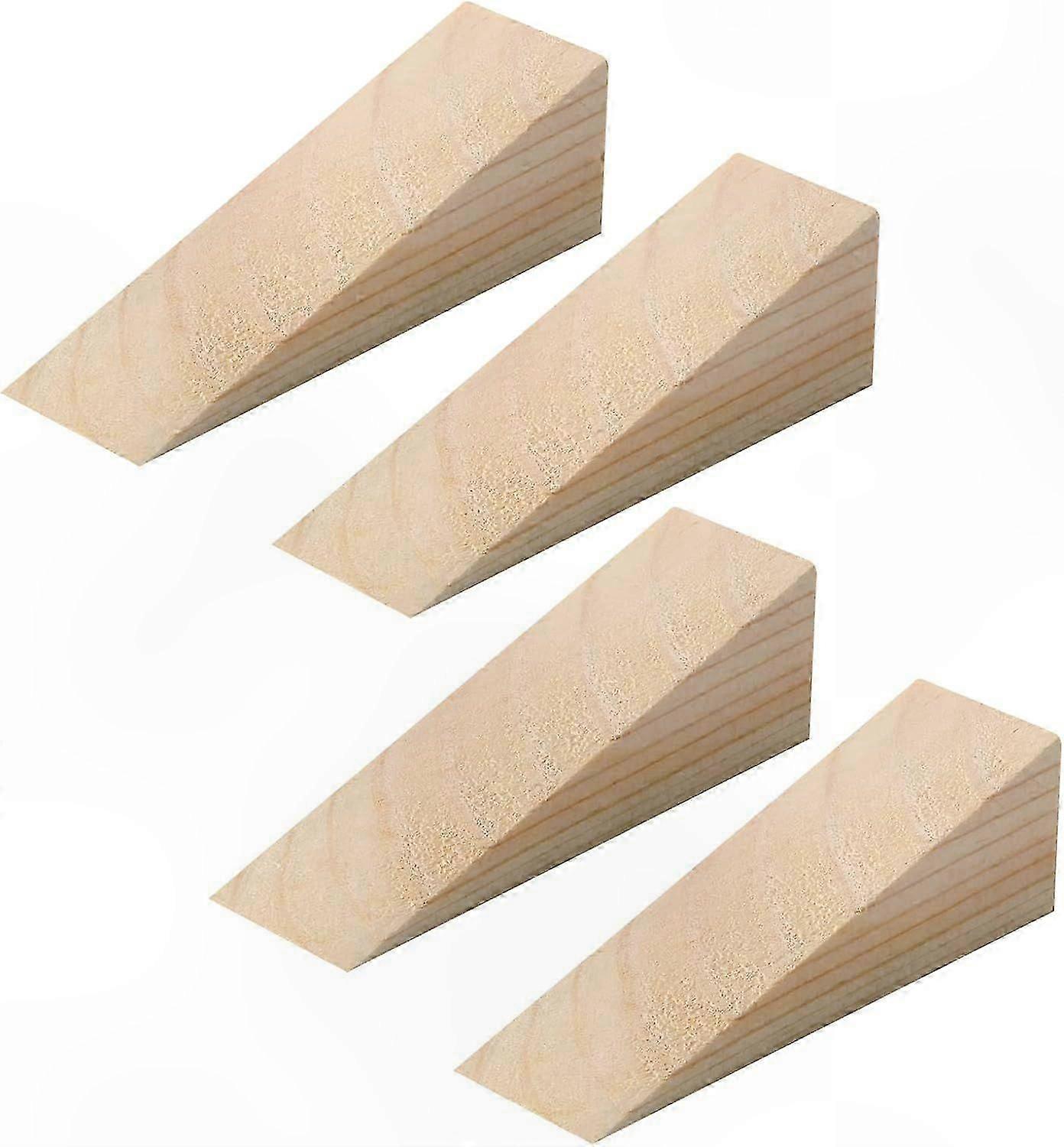 Solid Wood Door Stop Wedges, 4-Pack Non-Slip Durable Door Stoppers for Bottom of Door, Sturdy and Secure Wooden Wedge Design