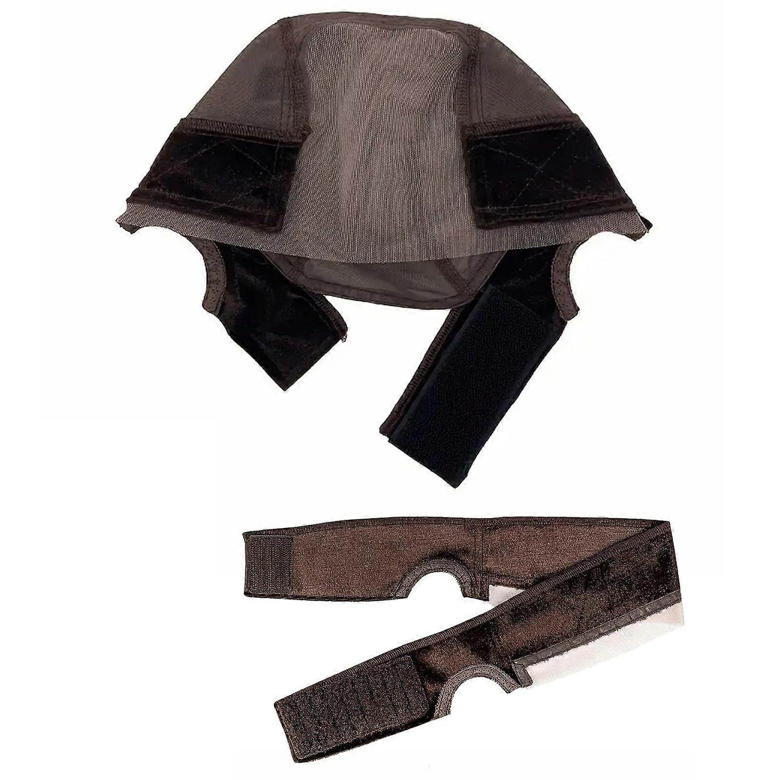 Wig Grip Cap - Brown Velvet Lace Adjustable Non-Slip Wig Cap with Headband for Secure Comfort Fit, Universal Size