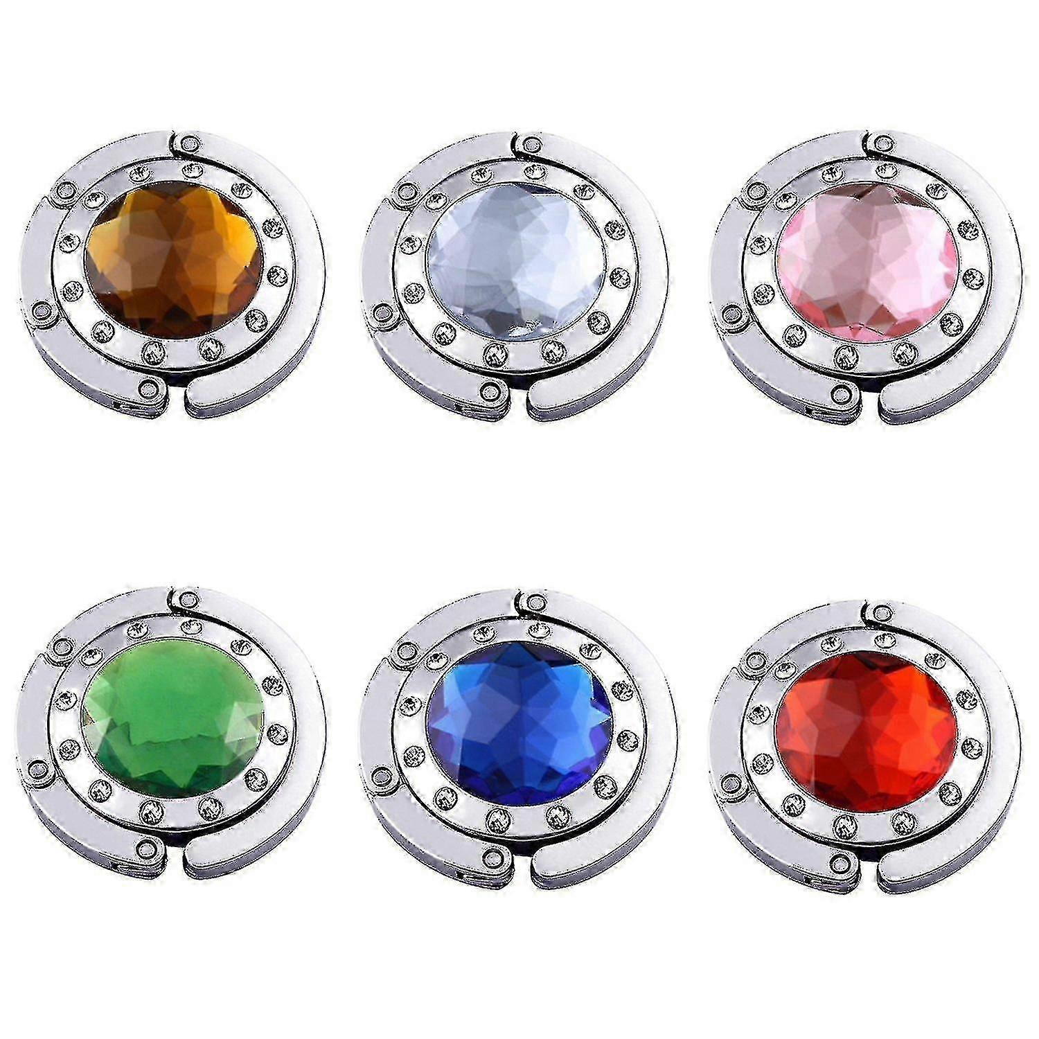 6 Pcs Colorful Lady Folding Hook Hangers For Handbag, Crystal Gemst...