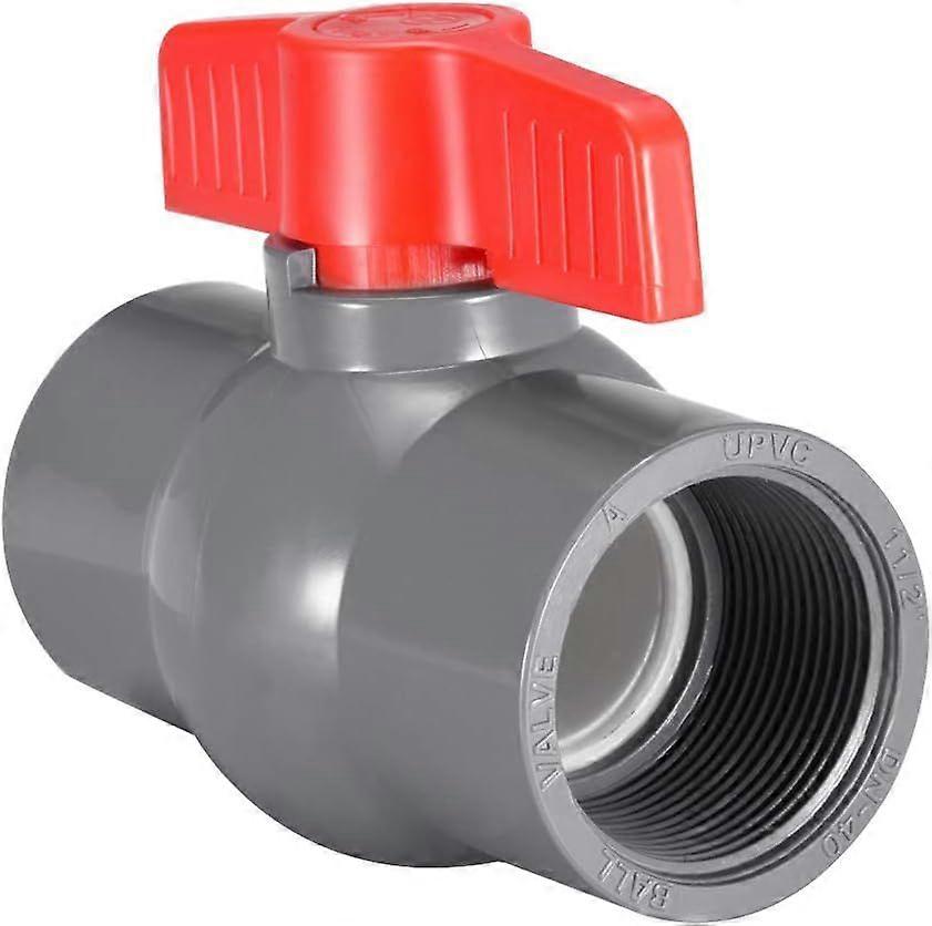PVC Ball Valve Water Pipe Threaded Ends 1-1/2" Inner Hole Diameter Red Gray